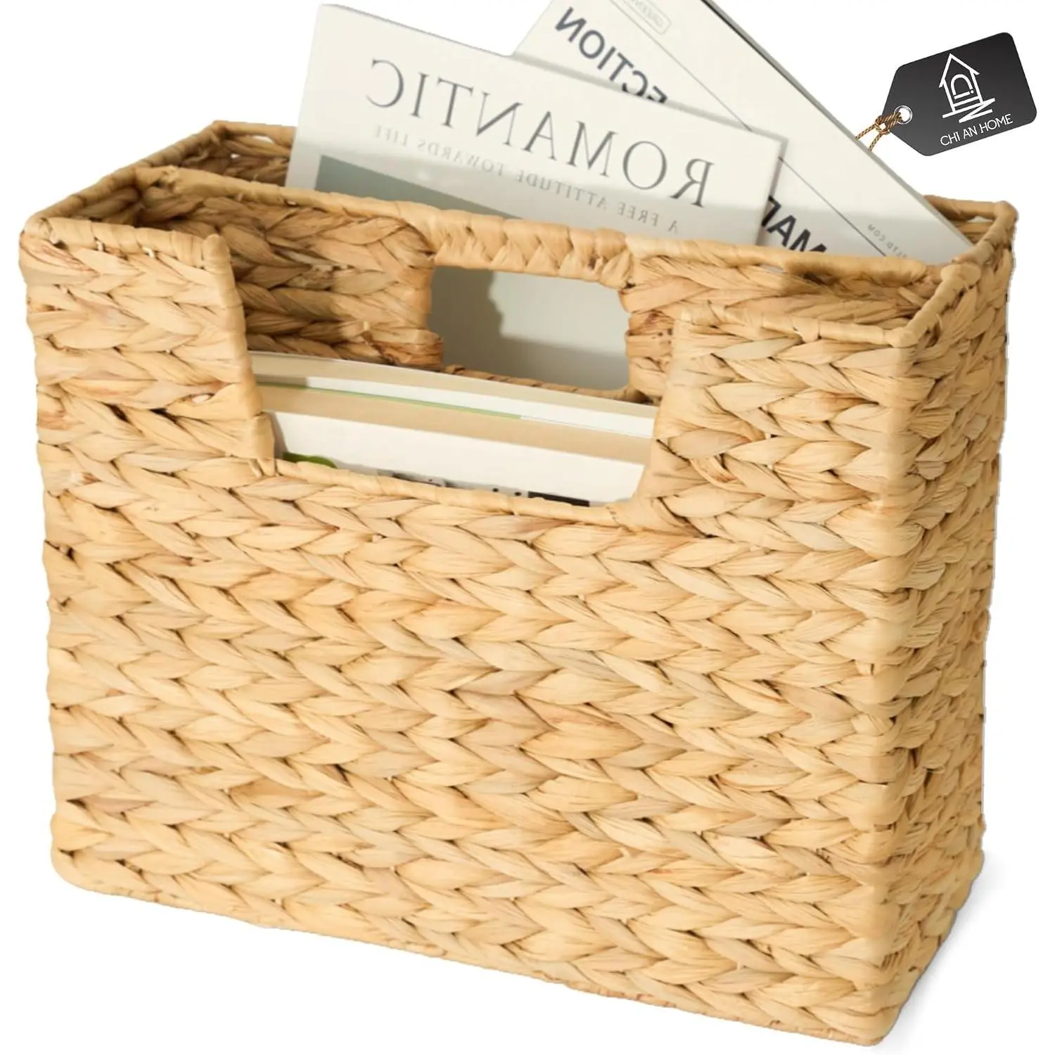 Wicker Magazine Basket Water Hyacinth Handwoven Magazine Holder Decorative Handwoven Magazine Rack Floor, Organizer for Files, Books, Newspapers, Documents For Office, Living Room, Bathroom
