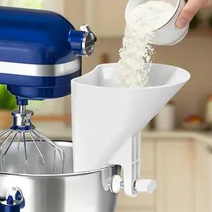 Flour Funnel for Kitchen Aid Accessories and Attachments, Universal Wide Mouth Pouring Chute for Kitchenaid Mixer Attachments-Mess-Free Pizza & Cake Baking Supplies Gift for Mom (White)
