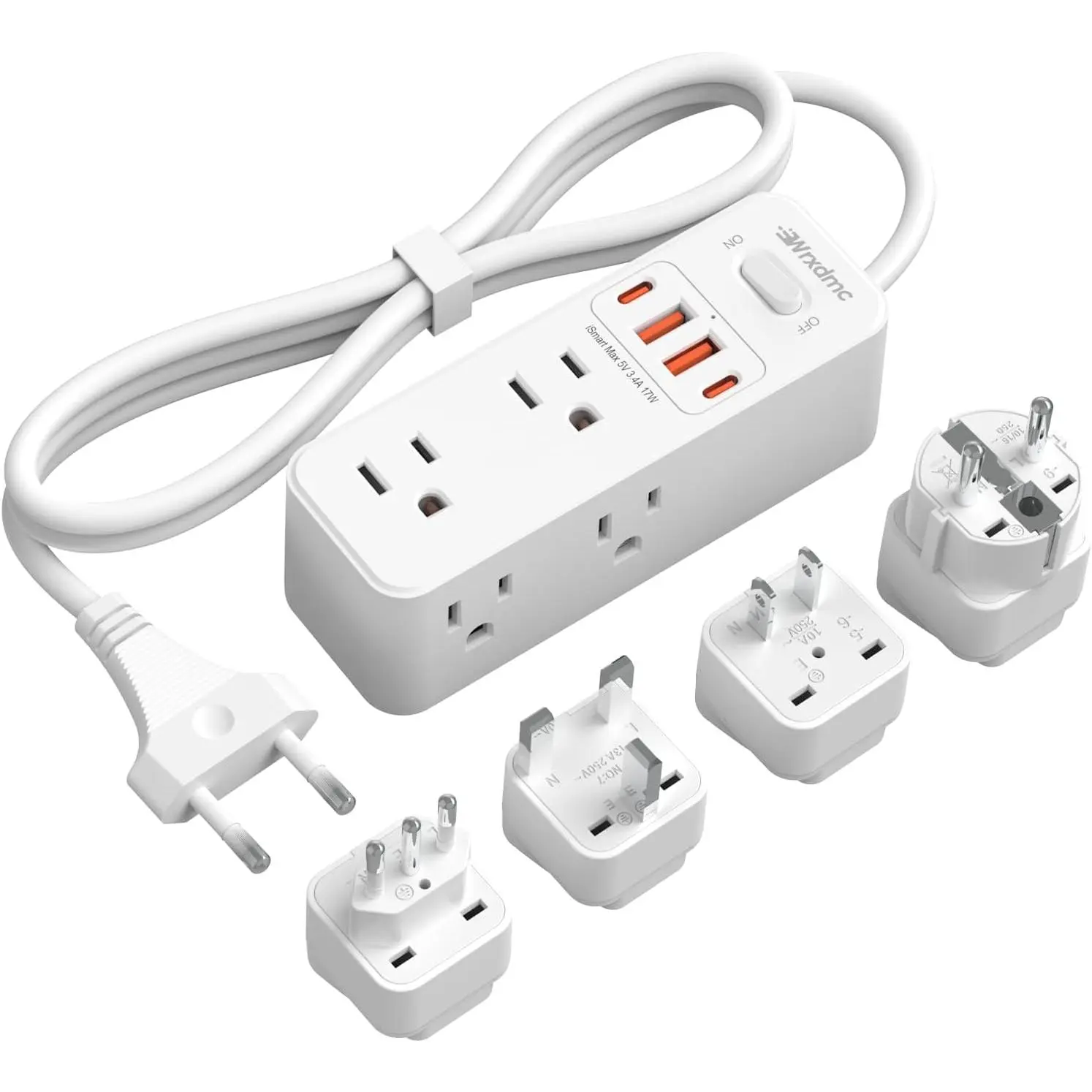 European Travel Plug Adapter,  Power Adapter for EU UK DE JP | 6 AC Outlets, 4 USB Ports with 5ft Extension Cord, International Power Strip, Compact for Travel, Cruise Ship  Have