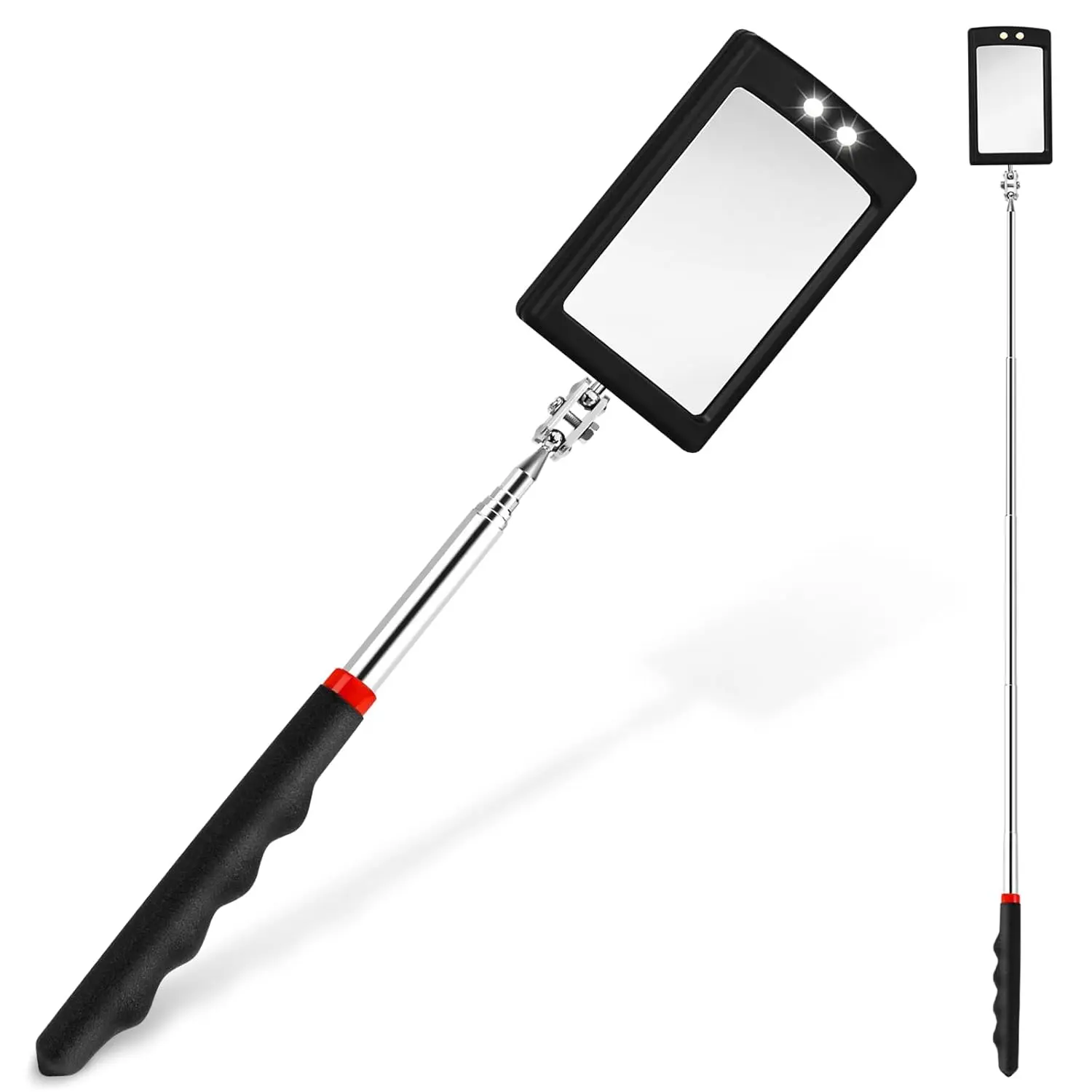 12-35 Inch Extendable Inspection Mirror, 360- Rotation LED Inspection Mirror Telescoping, Telescoping Mirror for Mechanic Checking  and Extra Viewing