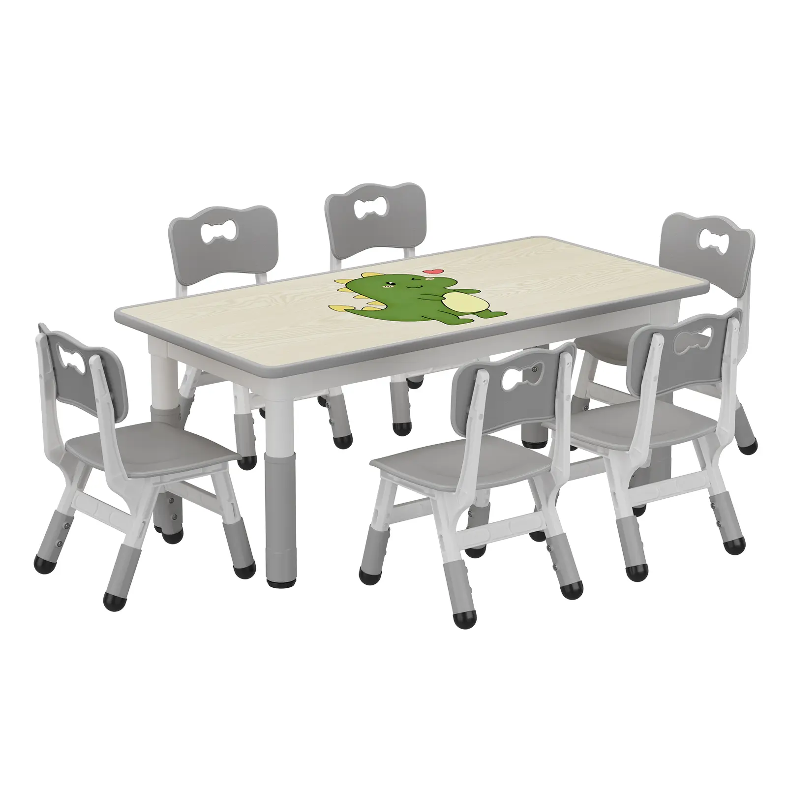 【GARVEE】Back to School Height Adjustable Kids Activity Table with 6 Chairs, Graffiti-Proof Desktop Toddler , Multi-Purpose Children Study Play Dining Table for Home Daycare Preschool, Suitable for Ages 2-8