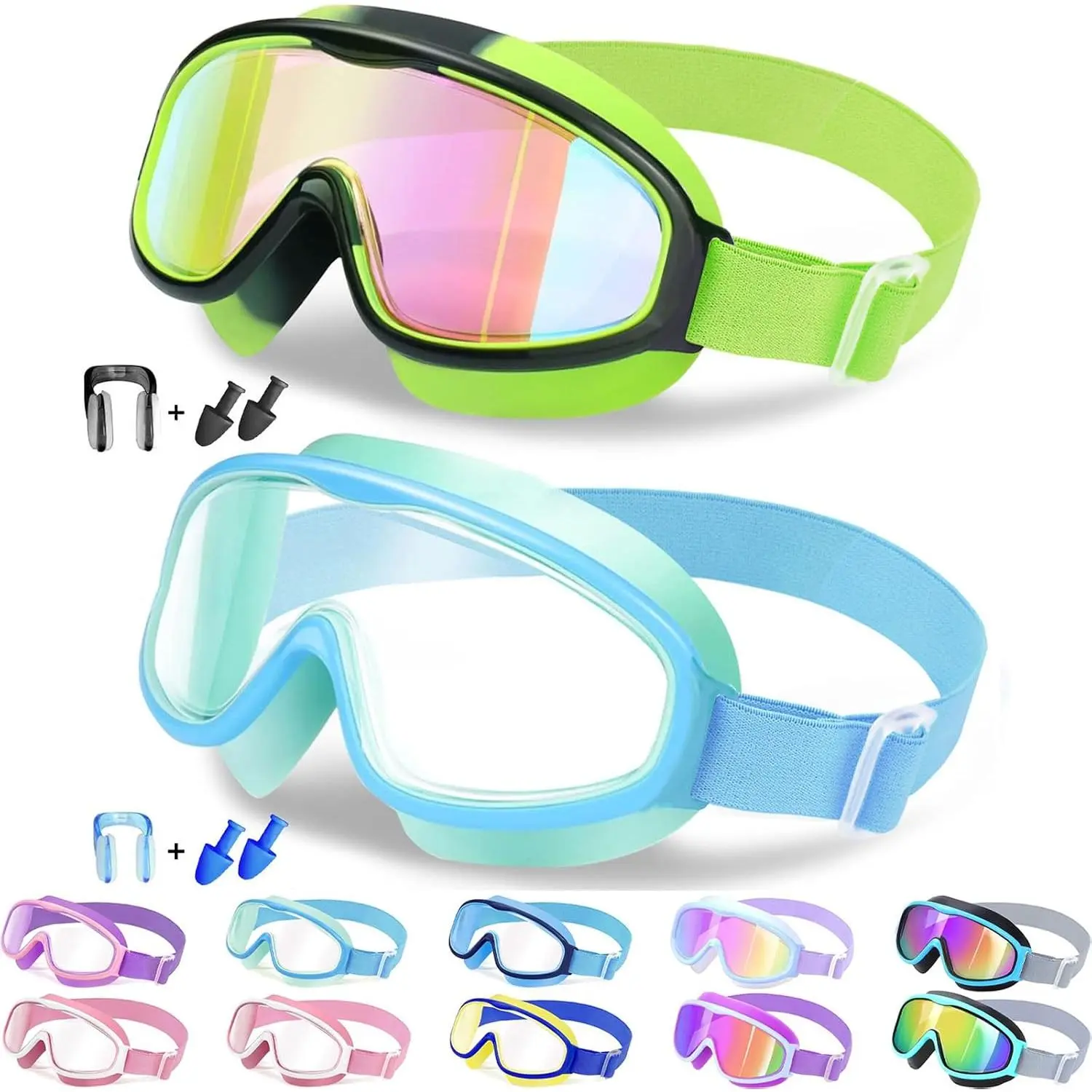 Goggles with Comfort Fabric Strap,  Swim Goggles Wide View Anti-Fog/UV No Leaking Swimming Goggles for 3-14
