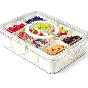 8-Compartment Snack Box with Lid and Handle, Multi Compartment Container, Portable Divider Tray for Fruits Nuts Snacks, Fruit Containers, Transparent Cooler Dish for Parties Picnics Travel