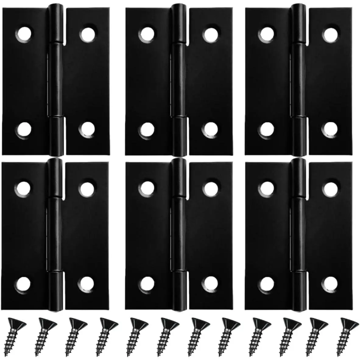 6 count 2 inches Black Door Hinge Cabinet Door Hinges Stainless Steel  Hinges  Furniture Hinges Bisagras for Door, Window, Case Lid, Wooden Box Chest with 36 Mounting Screws, Black