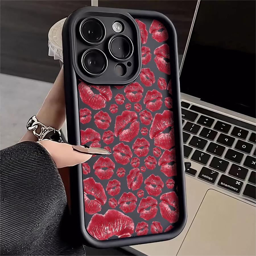 Phone Case: 1pc Red Lip Print Phone Case Suitable for Apple iPhone 17 E Air Pro ProMax iPhone16 15 14 Plus 13 12 Mini 11 X XS XR Antidrop Softshell Shock Proof All Inclusive Lens Protection Girlish Style Cute Can Be