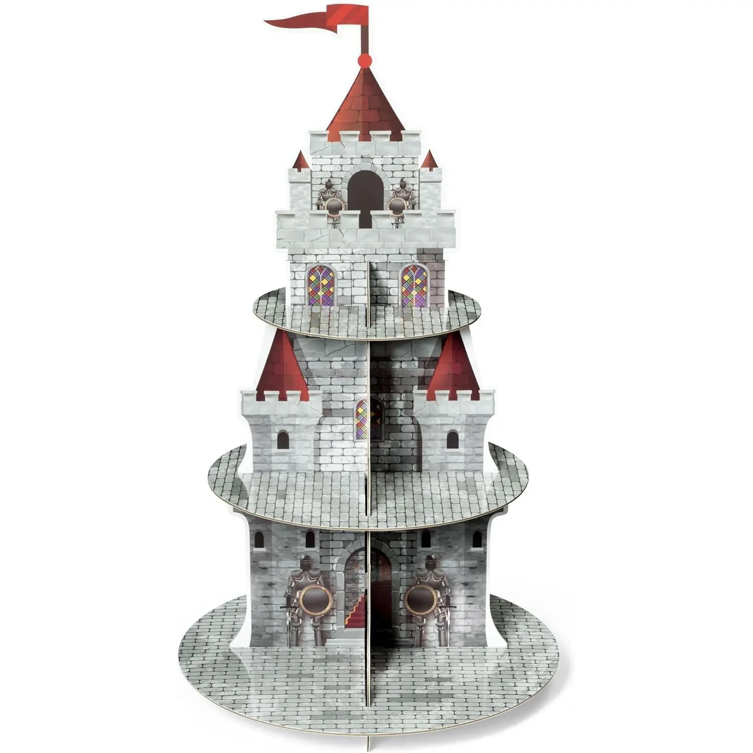 Medieval Knight Cupcake Stand - 3 Tiered Castle Birthday Decoration | Renaissance Dessert Tower, Cardboard, Cupcake Holder Party Supplies, Castle Birthday Display, Vintage Theme Baby Shower Decor