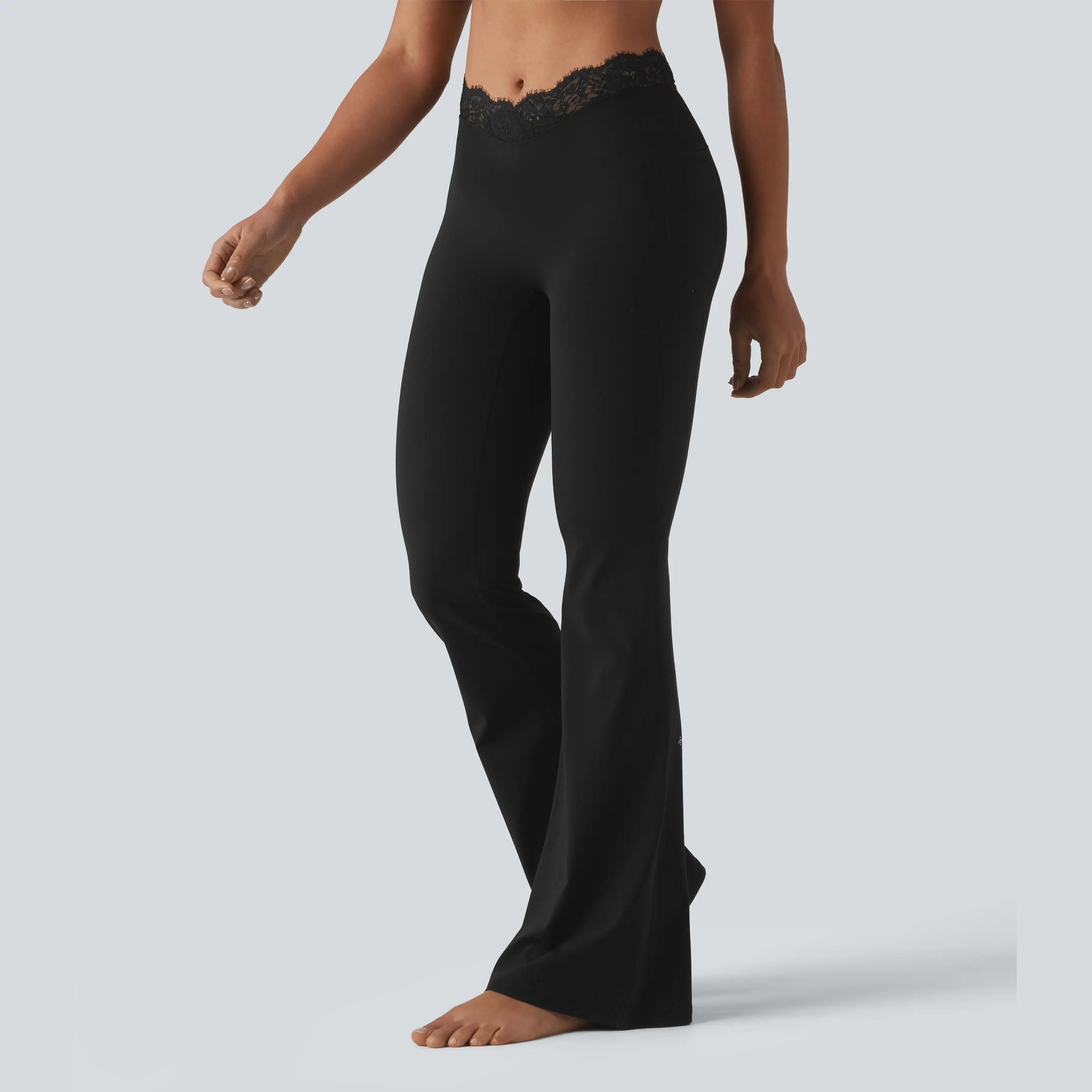 Halara UltraSculpt™ V-Shaped High Waisted Contrast Lace Yoga Flare Leggings with Pockets
