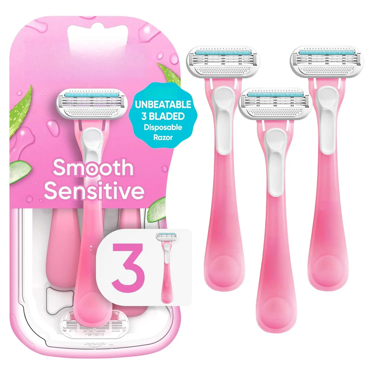 Sensitive Women's Disposable Razors - Single Package of 3 Razors