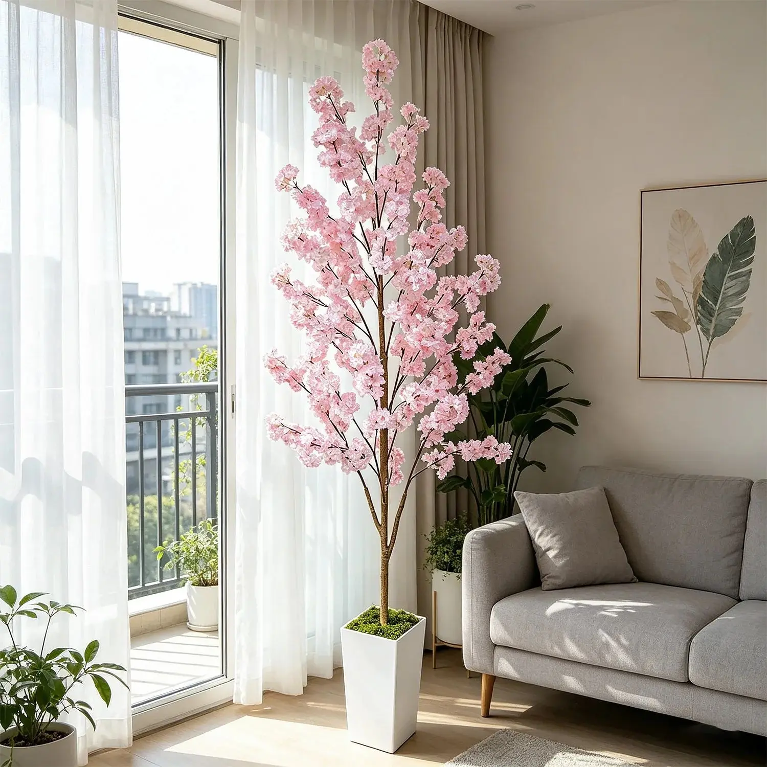 3.4ft-7.2ft Artificial Cherry Sakura Tree, Faux Flower Tree, Real Touch Branch, Fake Plant for Wedding, Home, Living Room Decor, Artificial Flower Decorations