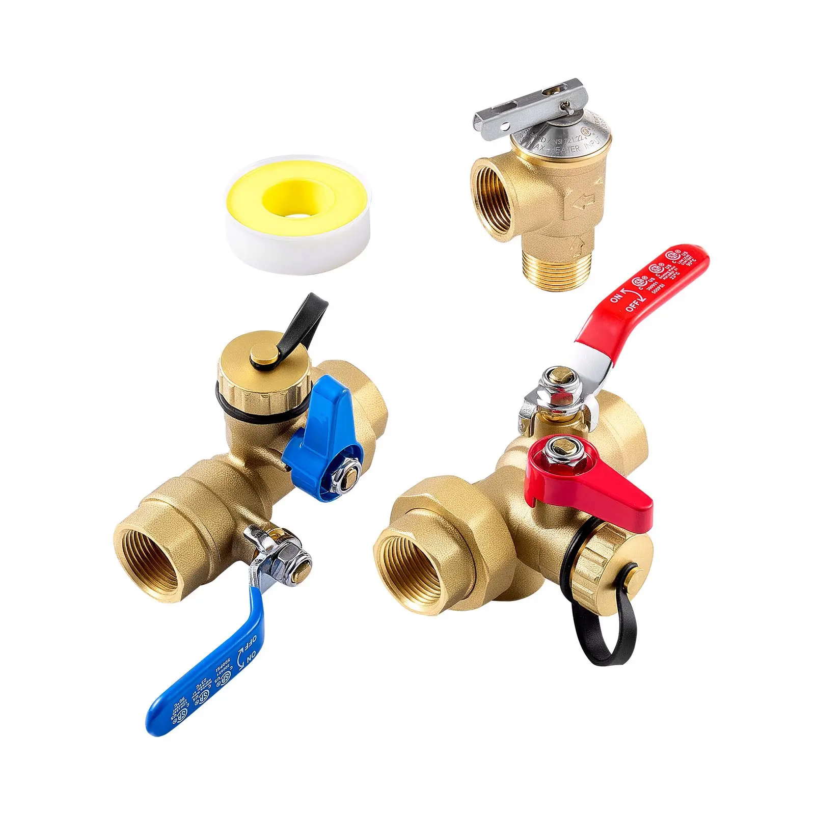 VEVOR Water Heater Kit, 3/4 Inch Tankless Water Heater Service Valve Kit with 2PCS 3/4" NPT to 3/4" NPT Isolation Valves, Pressure Relief Valve, Lead-Free Brass, Fits Most Tankless Waters Heaters