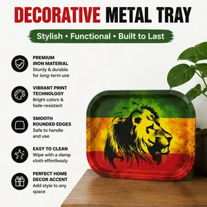 1Pc Decorative Tray for Home, Rolling Tray with Colorful Lion Design, Iron Metal Serving Plate, Unique Decorative Accent, Display Stand, Desk Organizer, Art Display, Home Decor Accessory
