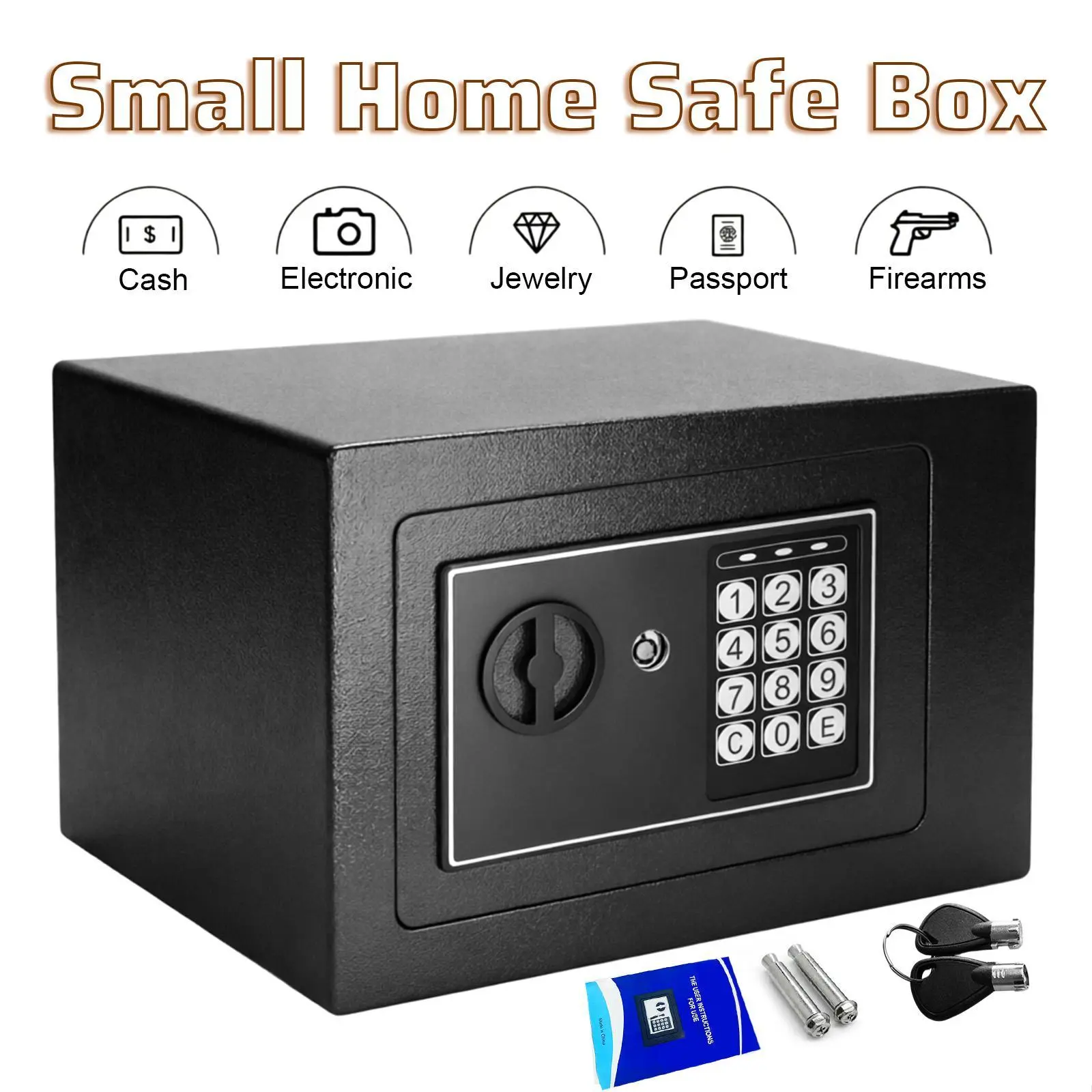 Cubic Feet Mini Money Safe Digital Lock Security Box with Keypad Password & Keys Black for Hotel Home Business Jewelry