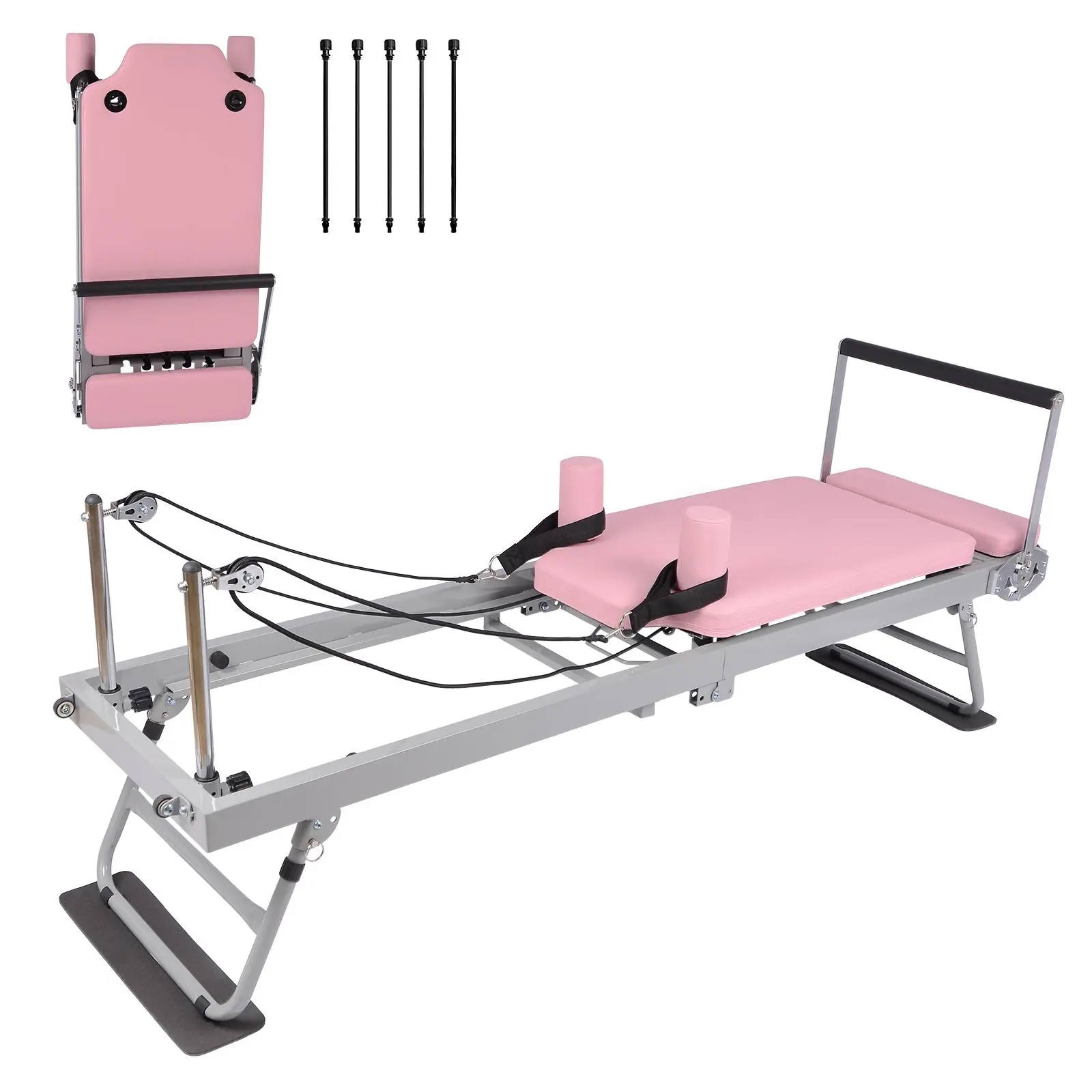 91" Foldable Pilates Reformer Machine for Home Gym, Studio-Grade Professional Equipment with Adjustable Springs & Cords, Space-Saving Heavy Duty Steel Frame, Supports 265 lbs, Ideal for Beginners & Advanced Users, Quiet & Smooth