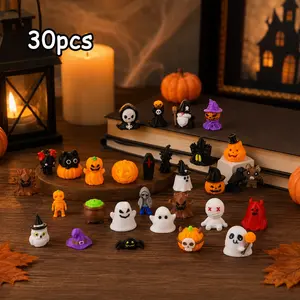 30pcs Halloween Mini Animal Figurines, Pumpkin Witch Ghost Devil Spider Decorations, 3D Printed Desktop Ornaments, Party Gifts