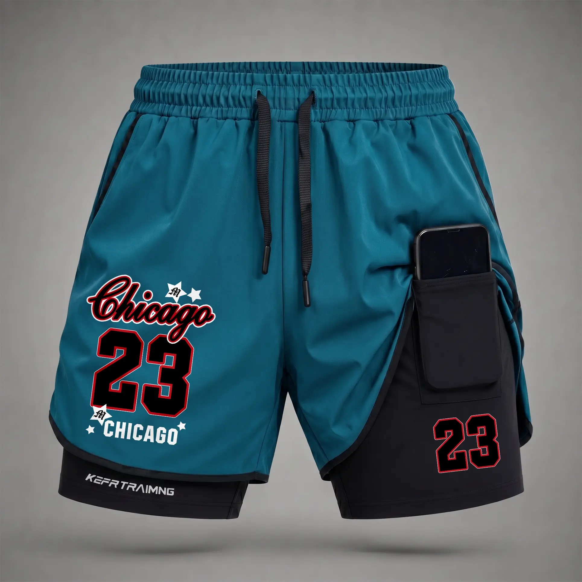 Men’s Basketball Player Graphic Print 2-in-1 Athletic Shorts, Built-in Compression Liner, Secure Inner Phone Pocket, Elastic Drawstring Waist, Quick-Dry Gym Running Training Shorts for Summer Daily Wear