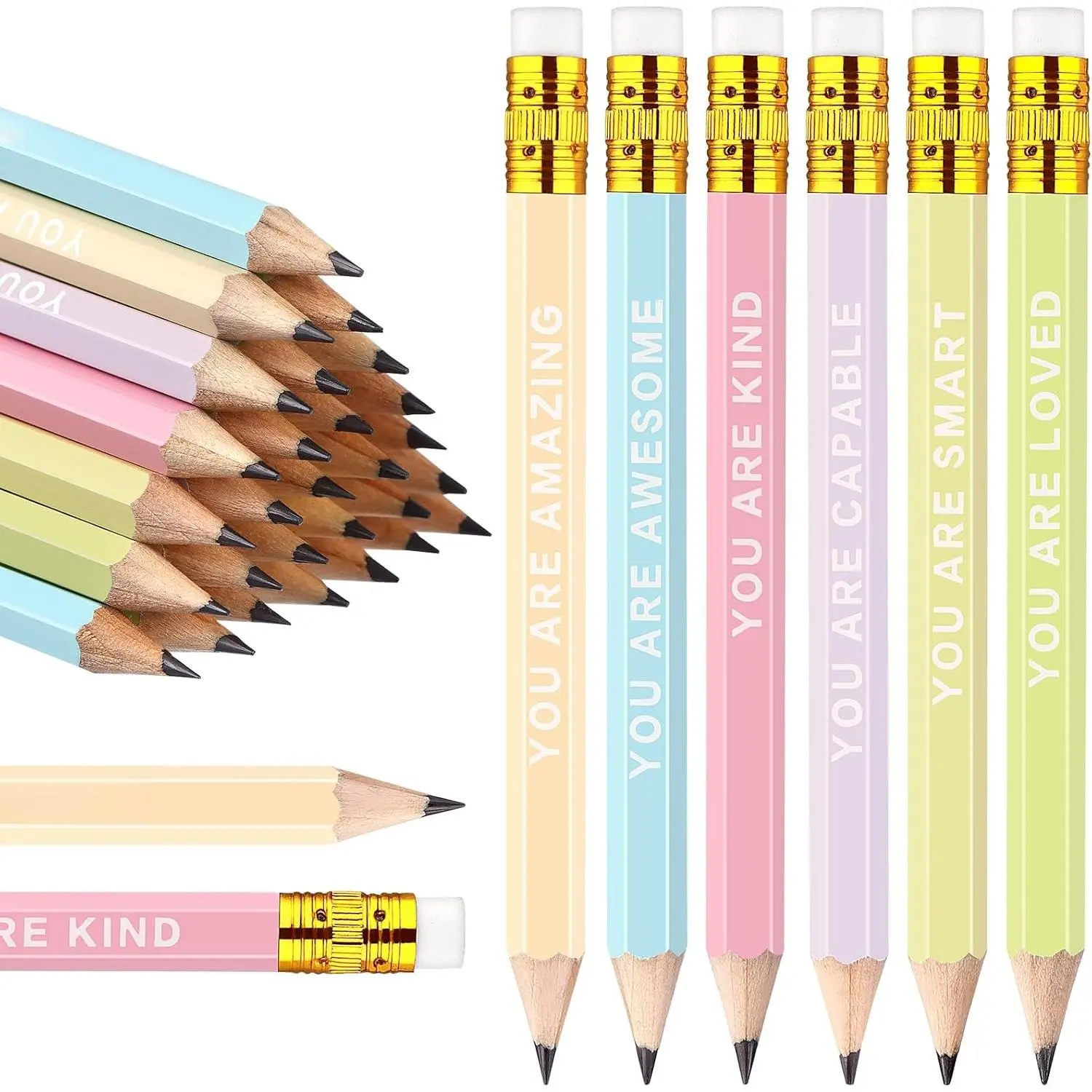 60 count Mini Pencils Bulk Inspirational Golf Pencils 4.1inch Short Woodden Pen-cils with Eraser for  Student Teacher Office Supplies