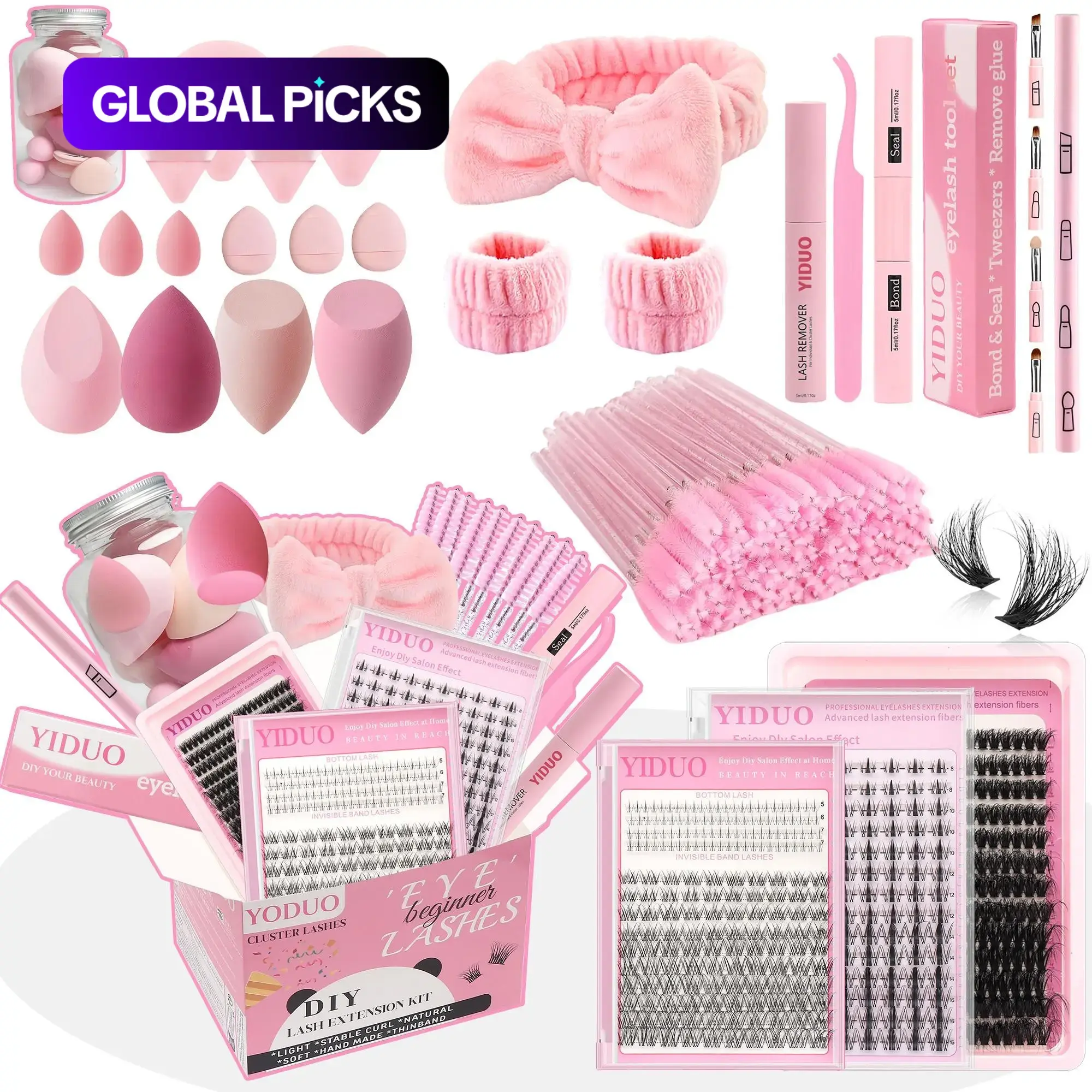Professional Makeup Tool Set, 1 Set Including Natural False Eyelashes, Powder Puffs, Eyelash Glue, Tweezers and Other Accessories, Includes Lash Tools, DIY Lash Tools, Facial Makeup Supplies for Women and Girls #GLOBAL PICKS