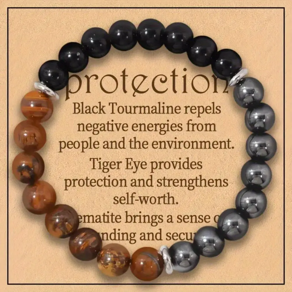 Retro Handmade Triple Protection Bracelet Unisex Style Tiger Eye Stone Iron Gallstone Bracelet Valentine's Day Gift, Daily Vacations, Party Wear, Jewelry Birthday Healing Beaded Bracelets