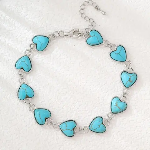 925 Sterling Silver Turquoise Bead Bracelet, Skin-Friendly Delicate Stackable Chain Jewelry, Classic Versatile Accessory for Birthday, Halloween, Daily Party and Dating