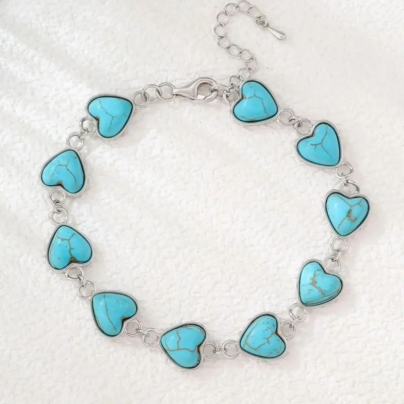925 Sterling Silver Turquoise Bead Bracelet, Skin-Friendly Delicate Stackable Chain Jewelry, Classic Versatile Accessory for Birthday, Halloween, Daily Party and Dating