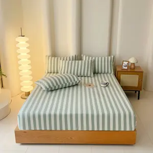 3pcs Stripe Bed Sheet Set, Includes 1 Mattress Cover + 2 Pillowcases, Soft Breathable Fabric, Dustproof Anti-Slip, Single Double Queen