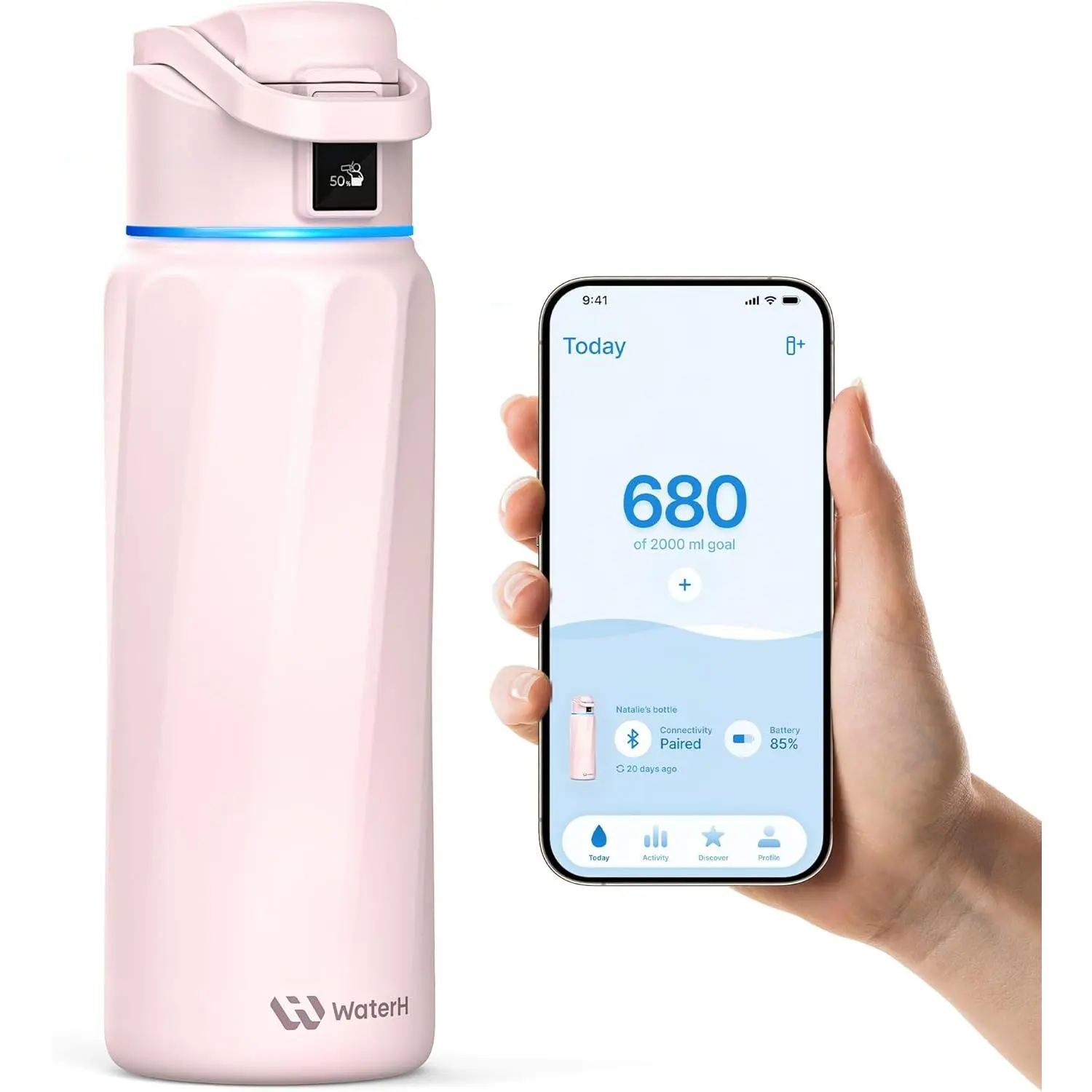 Smart Water Bottle Hydration Tracker With Drinking Reminder, 32oz |   Double Wall Vacuum Insulated Stainless Steel, BPA-Free, Leakproof, App Hydration Tracking, Portable Wide Mouth For Travel & Office
