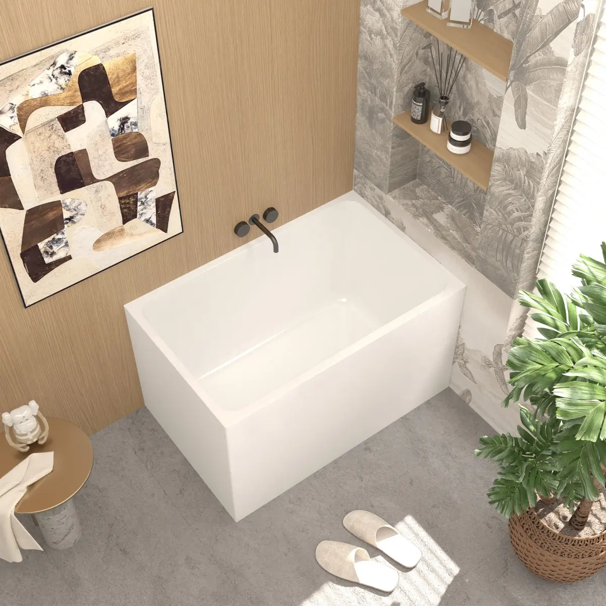 Aobtkel43"  Acrylic Freestanding Bathtub ,Spacious rectangle Shape, Gloss White Finish, Chrome Overflow & Pop-Up Drain CUPC Certificate