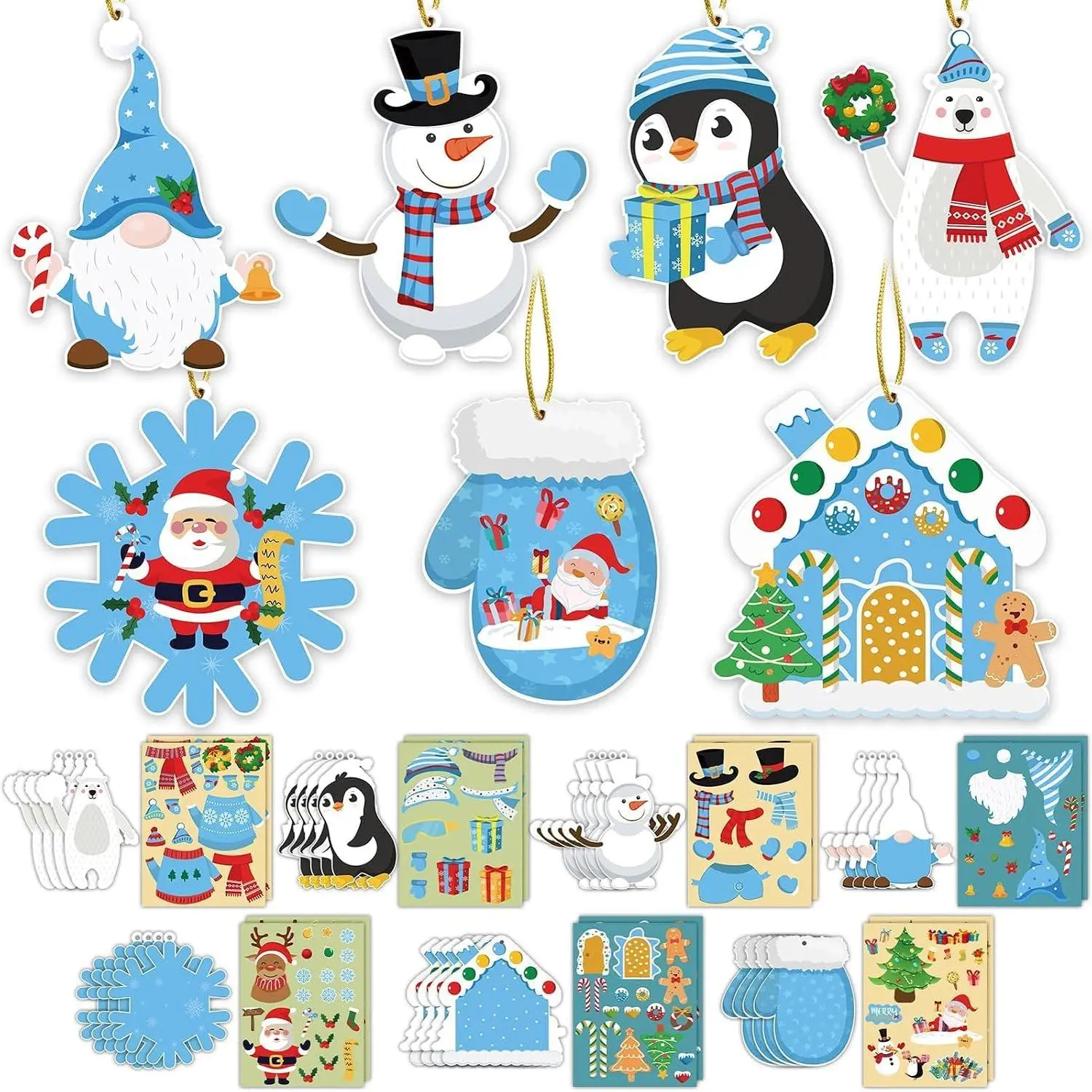Christmas Crafts Ornament Making Kit for  - 28 count DIY Christmas Cutouts with Snowman Snowflake   Xmas Stickers for Tree Decorations Xmas Winter Party Favors Supplies