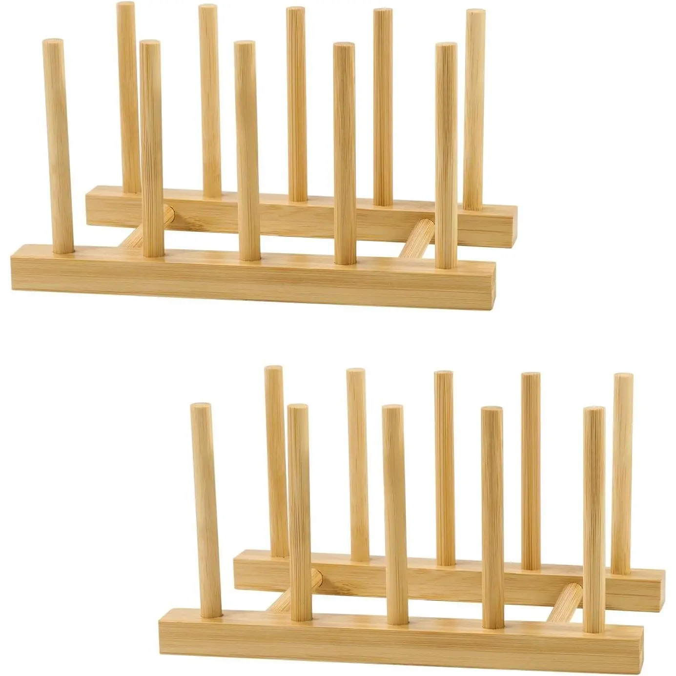 2-Pack  Kitchen Rack with 4 Slots and 5 Connector Pegs – Vertical Organizer for Plates, Pots, , Bowls &  Boards – Durable Wooden Dish Holder with Spare Pegs &  Box