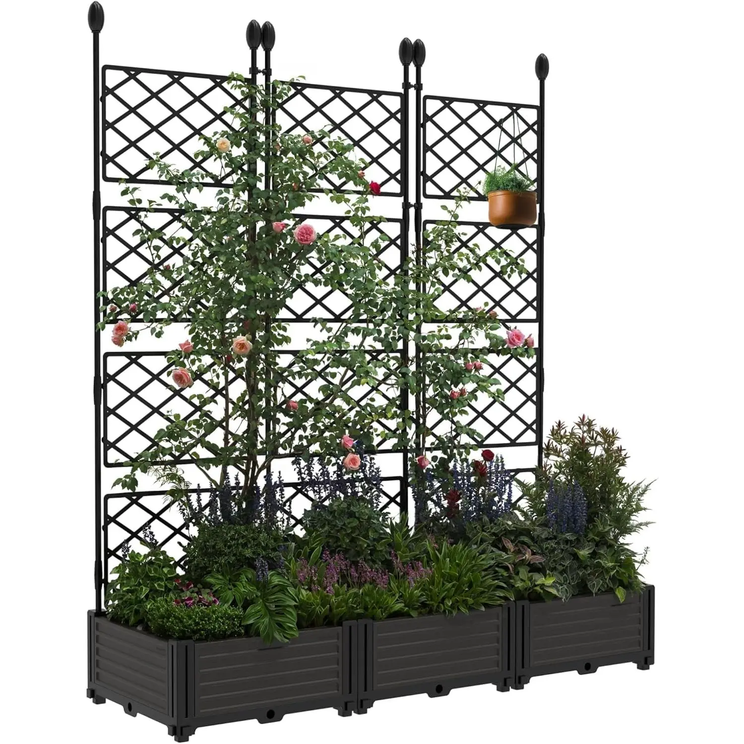 Garvee Modular Raised Garden Bed Kit with Metal Trellis & Privacy Screen - Vertical Planter Box for Patio, Balcony or Deck - Small-Space Planter for Climbing Plants, Veggies & Flowers, 3-4 PCS