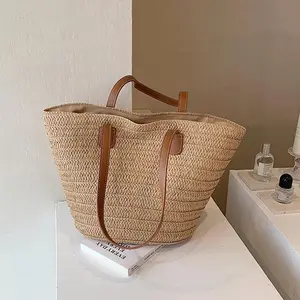 Woven Tote Bag for Women, Large Capacity Soft Leather Shoulder Handbag, Multi-purpose Shopper Bag with Matching Purse, Ideal for Work, Shopping, Summer Beach & Travel