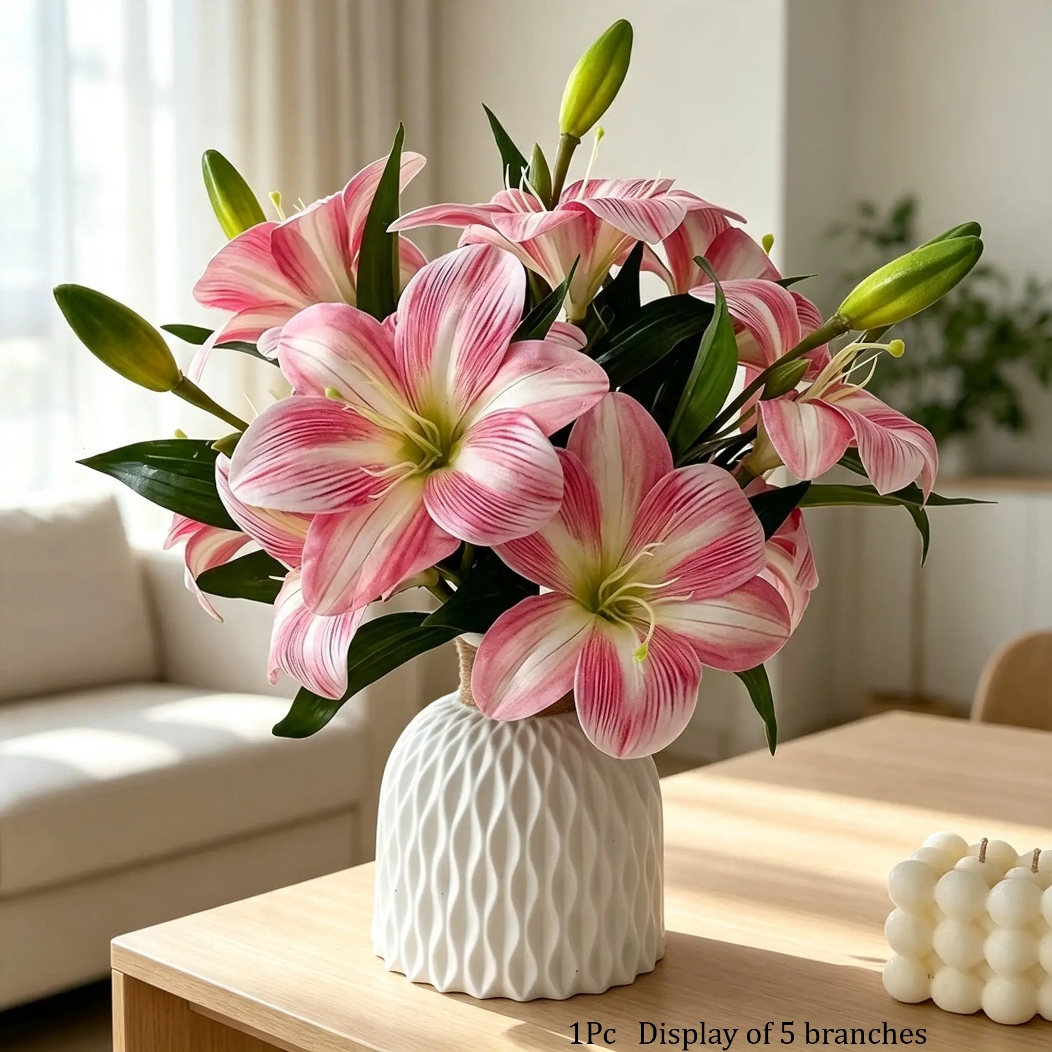 Lily Artificial Flowers Fake Real Touch Lilies 3 Heads Buds Faux Flora for Indoor Home Decor Outdoor Party Easter Lily Flower
