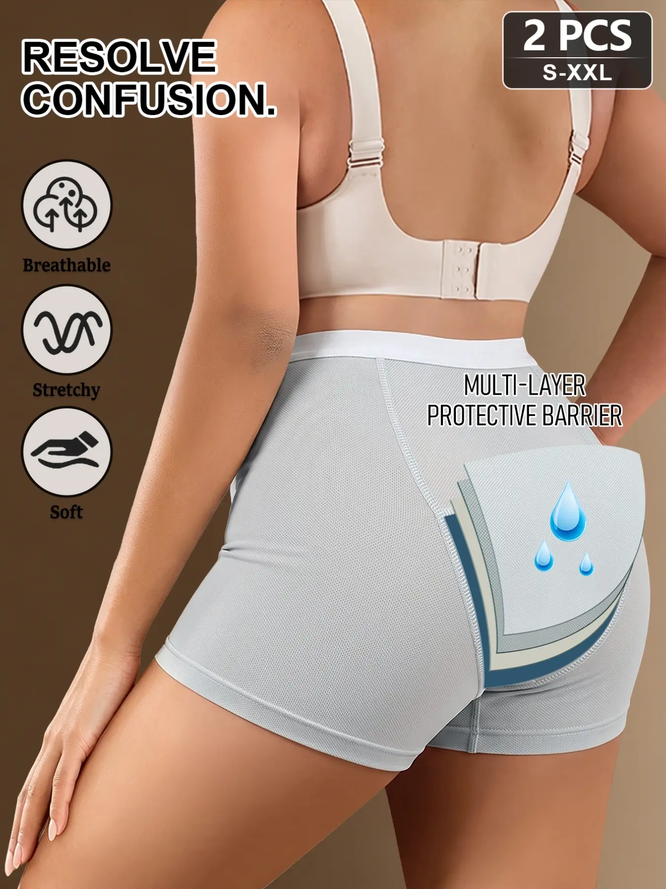 2-Pack Mid-Waist Leak-Proof Period Pants for Women, Menstruation-Specific Low-Rise Underwear, Comfortable and Practical Design