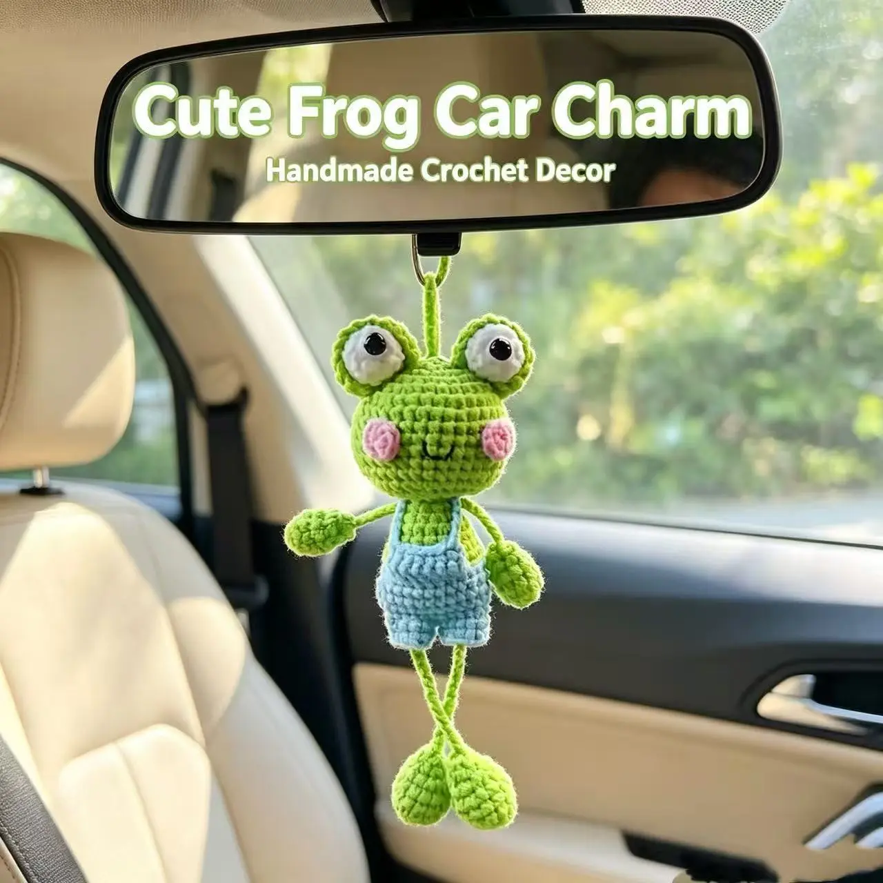 Handmade Crochet Car Keychain, Cute Frog Design, Fresh Look, Rearview Mirror Decoration, Bag Charm, Birthday Gift, Valentine's Day Gift