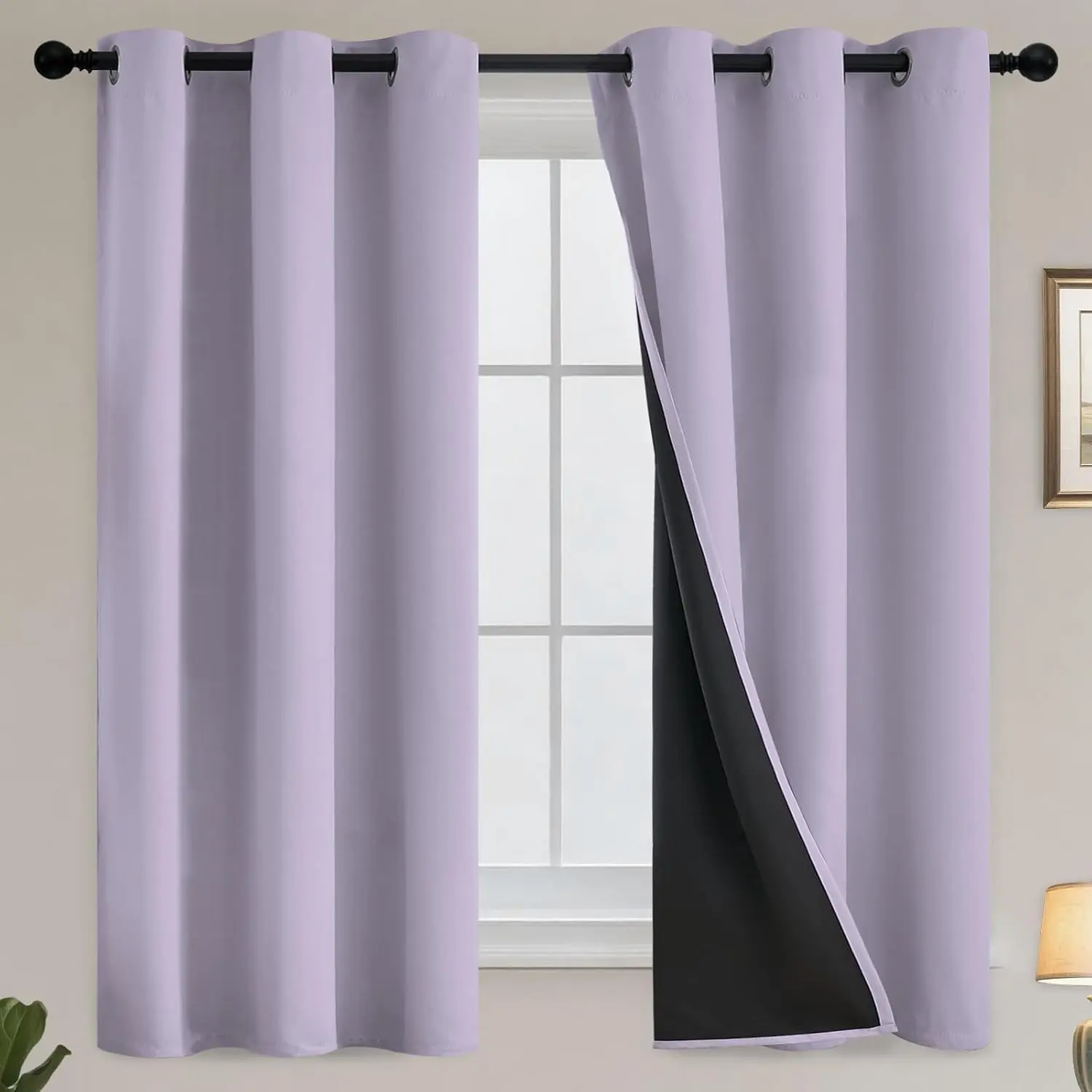 Lilac Blackout Curtains 63 inches Long for Bedroom 38" Wide 2-Panel