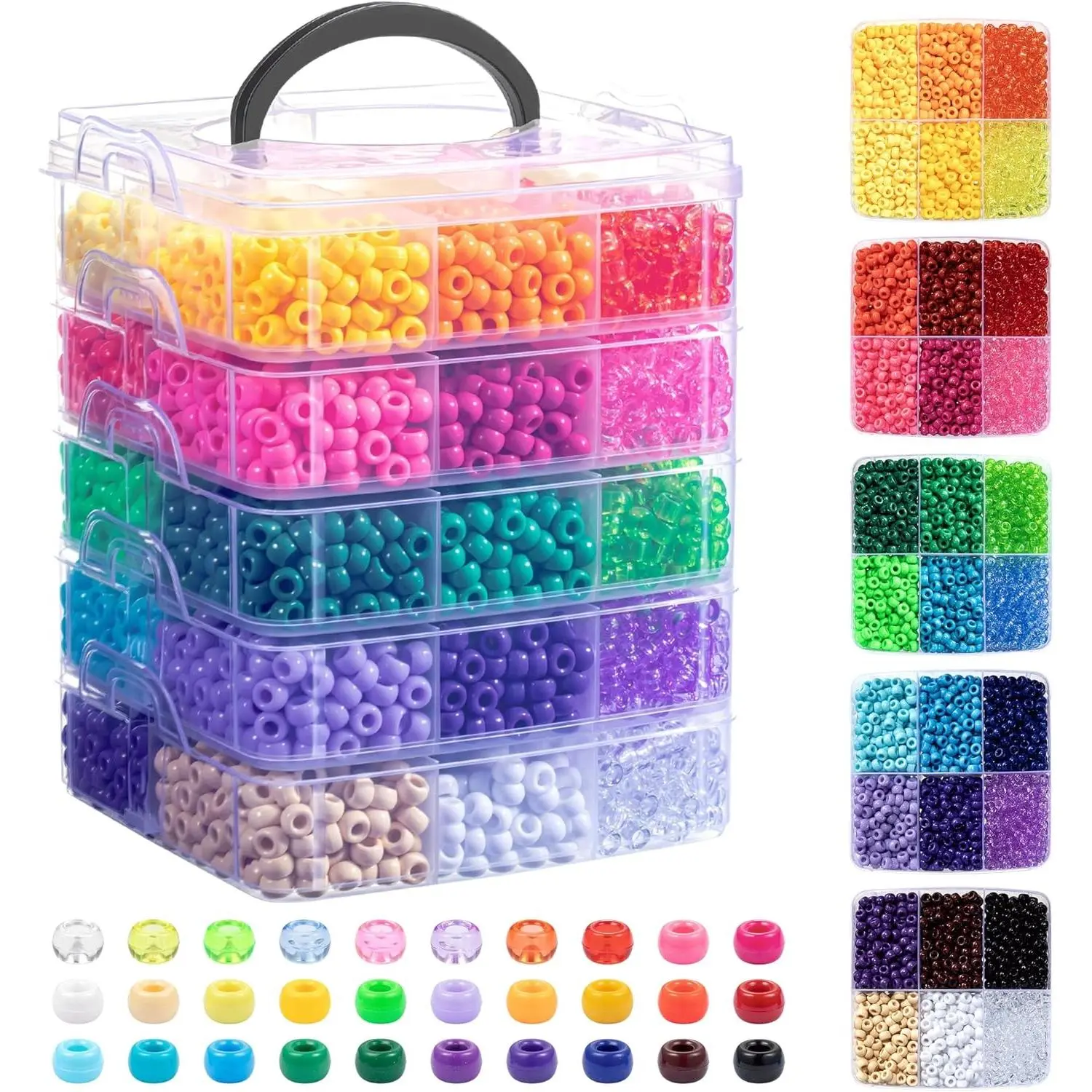 6000Pcs Pony Beads, 30 Colors 6x9MM Bulk Kandi Beads for Bracelet Making Hair Braiding Jewelry Key Chains DIY Crafts, Perfect Christmas Gifts, Comes with Stack Box (3.44lb)