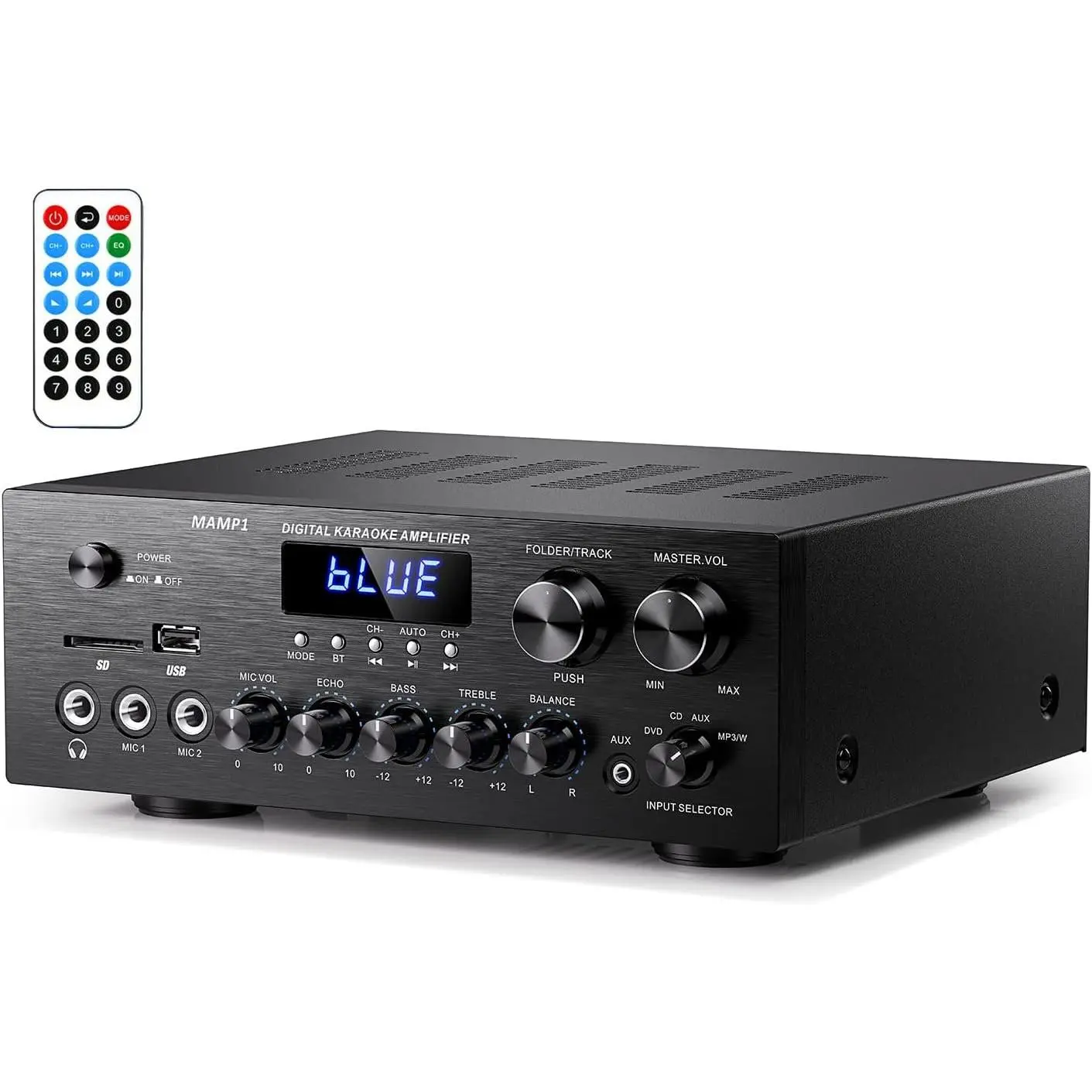 Stereo Receivers with  5.0, 2.0  Power Audio Amplifier Stereo System w/USB, SD, AUX, , MIC in w/Echo, LED for Karaoke,  Theater Speakers, 400W , 25W× 2 RMS- MAMP1