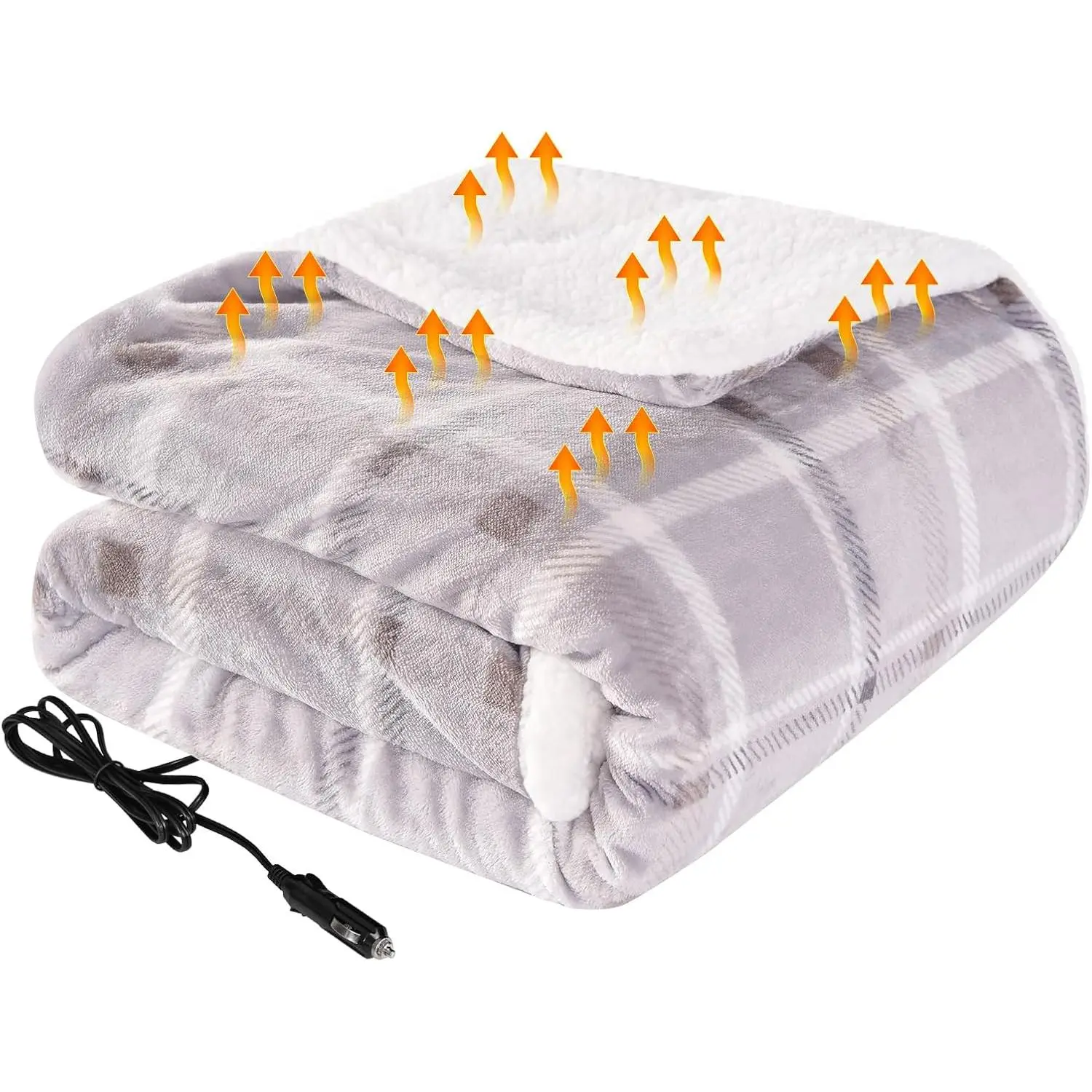 Heated  Blanket, Beige Buffalo , 59" x 43” | 12- Electric Blanket for , , SUV, RV, Portable Heated Throw for Camping