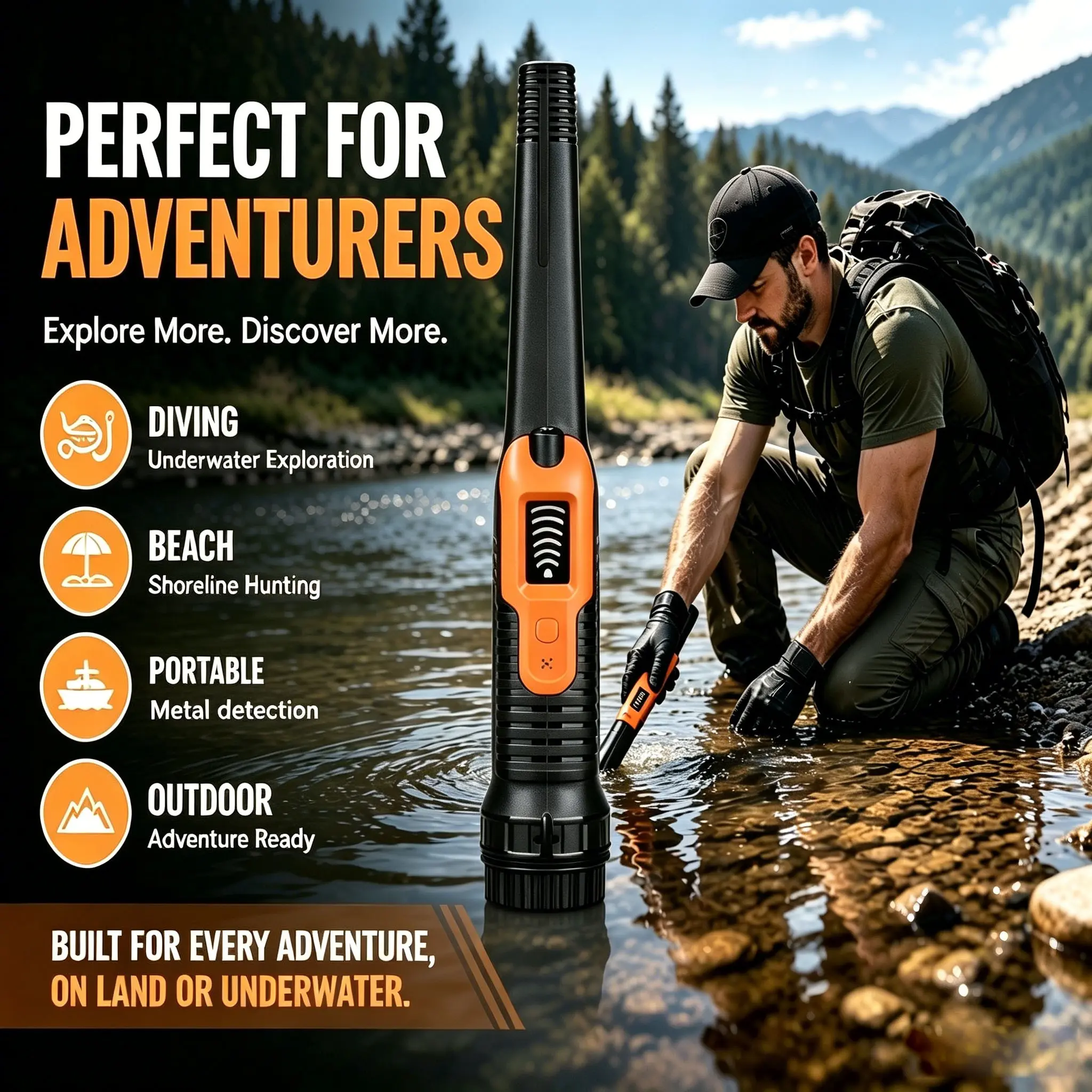 Handheld Metal Detector LED Target Pointer Gold Silver Jewelry Copper Steel Finder Fully Submersible Device Only for Outdoor Wading Shallow Water Hunt
