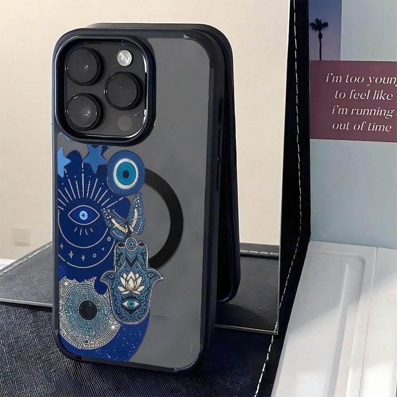 Blue Evil Eye Hamsa Hand TPU Plastic Phone Case - Mystical Boho Protect Cover for iPhone 17,16,15,14,13,12,11 Plus Pro Max Various Models