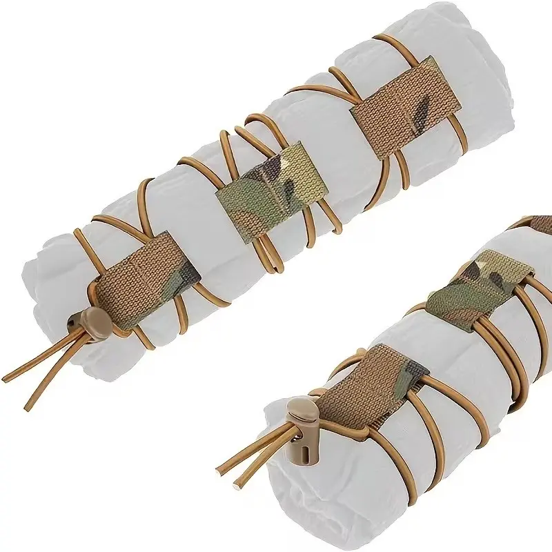2 Sets Tactical Elastic Rope Kit, Storage Straps for Long Items, Flag Secure Bands, Outdoor Molle Webbing Rings, Shock Absorber Ropes
