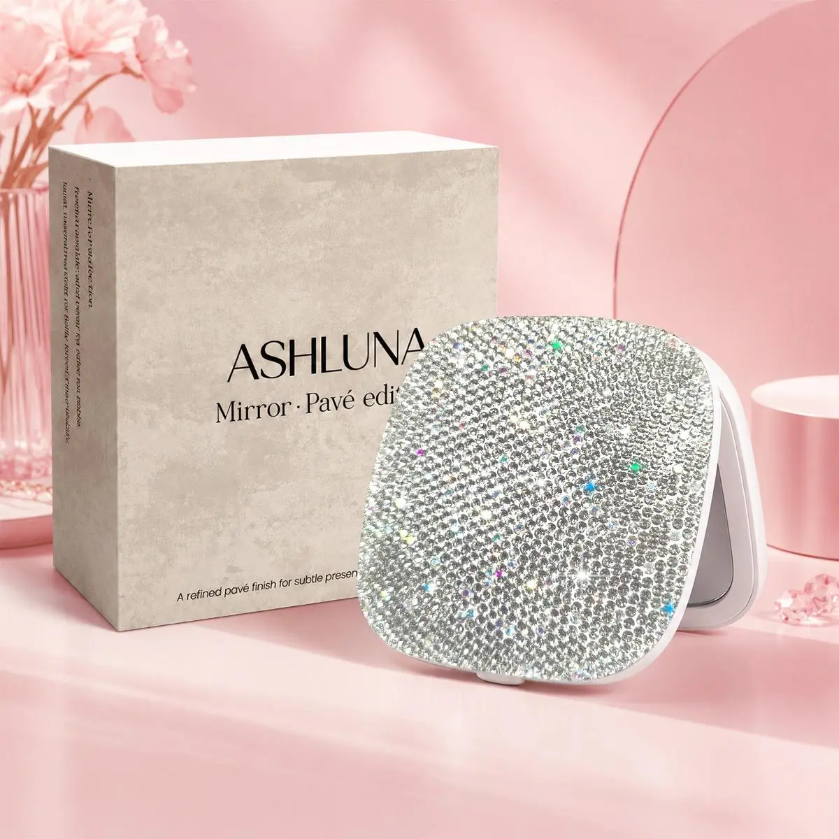 ASHLUNA Rhinestone Compact Mirror,Handmade Rhinestone Lighted Travel Mirror Slim 3x Magnification for Everyday Touch-Ups,Portable Makeup Mirror,Built-In Soft Lighting High-Definition,Rechargeable LED Makeup Mirror,Gym Bag Essentials,Mother’s Day Gift Idea