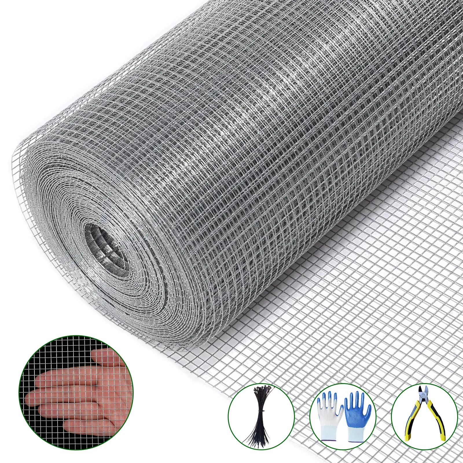 50/100FT Heavy Duty Hardware Cloth, Galvanized Welded Wire Mesh for Garden Fence Chicken Coop Rabbit Cage, Rust Proof, 1/4 1/2 Inch Mesh, with Gloves Pliers Ties