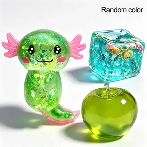 3-Piece Glitter Slippery Toy Set, Apple and Ocean Cube Stress Balls, Anxiety Relief Slow Rebound Tpr Squeeze Toys, Holiday Gifts
