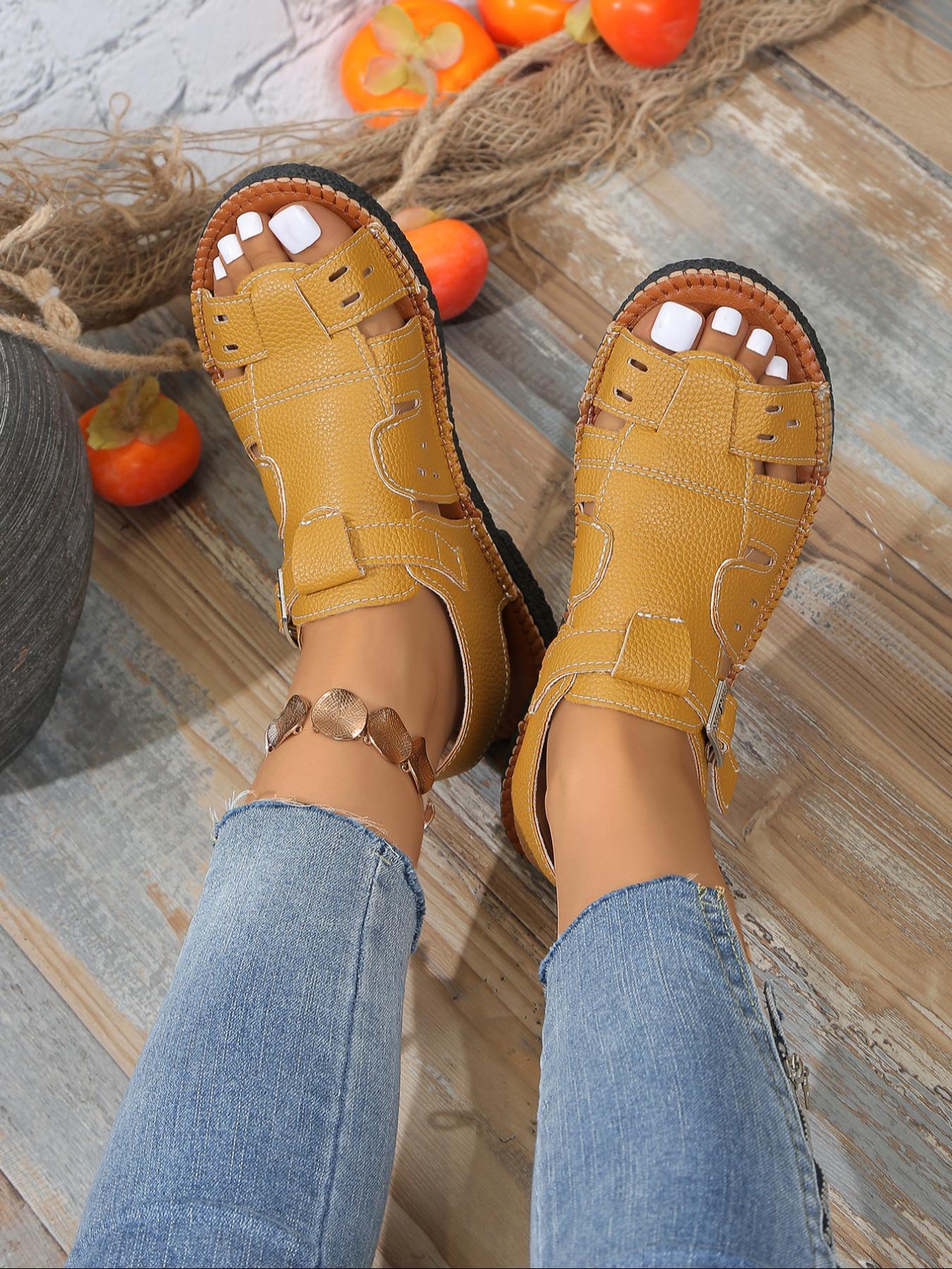 Women's Fashionable Plain Color Roman Sandals, Fashionable Comfy Sandals, Casual Versatile Flat Sandals for Summer, Lightweight Breathable Comfortable Shoes for Daily Wear, Girl