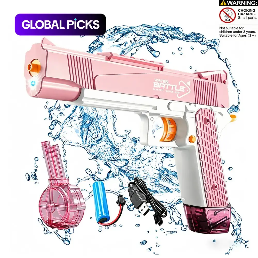 Electric Water Gun, Automatic Continuous Shooting Water Blaster with LED Light, 2 Magazines & Rechargeable Battery, Summer Outdoor Toy for Kids Adults