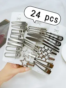 24pcs Fashion Hollow out Star Design Hair Clips, Casual Versatile Hair Accessories for Women & Girls, All-match Alligator Hair Clip for Daily Used
