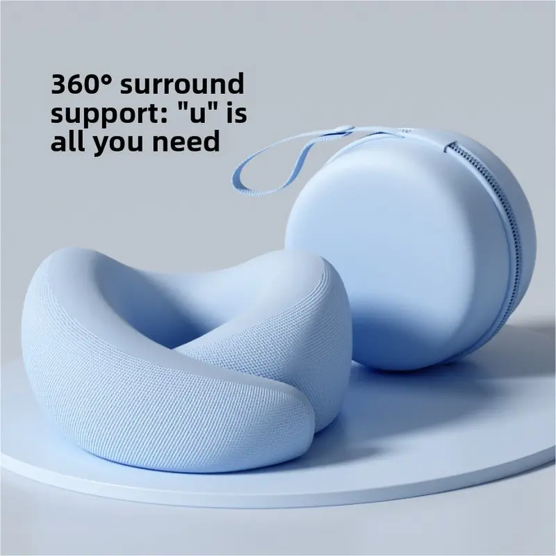 Ice Silk Memory Foam U-Shaped Neck Pillow, Snail Shape Ergonomic Cervical Support Travel Pillow, Portable Cooling Neck Cushion for Airplane Car Office Naps Relieve Neck Stiffness