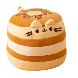 Cross-border cute cake, cat plush toy, endearing smile expression, round and plump cat-shaped cushion, healing pillow with whiskers and tail, anxiety relief stuffed, Valentine’s Day gift, Christmas gift, birthday gift, holiday gift.