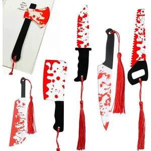 Horror Movie Knife Acrylic Bookmark, Gothic Character Dagger with Tassel,Book Lover Book Mark Halloween Gift (6PC Red Knife)